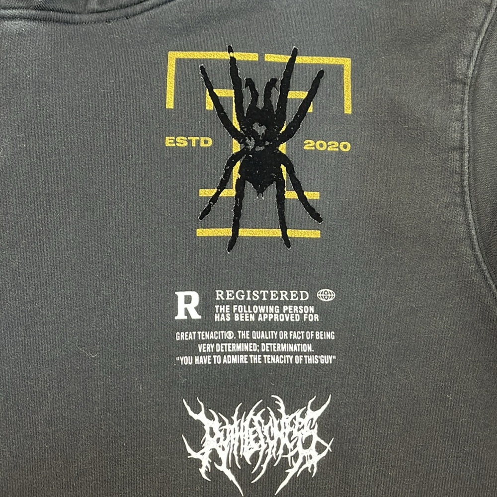 TENACITI Spider Black Hoodie 100% COTTON METALLIC GOLD VELVET SPIDER MENS SZ LG - Picture 10 of 16